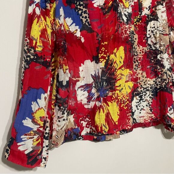 Red with Bright Floral Print Lightweight Long Sleeve Jacket Cardigan Size 14 - Picture 8 of 8